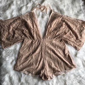 NWT Low Cut Lace Rose Colored Romper!